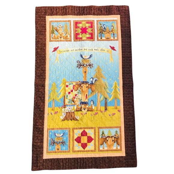 Handmade Quilted Table Runner "Encourage One Another" Browns Tans Greens 47x28" - Picture 9 of 12